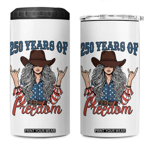 250th Anniversary USA 4 in 1 Can Cooler Tumbler Western Cowgirl American Flag 4th of July TS14 One Size: 16 oz White Print Your Wear