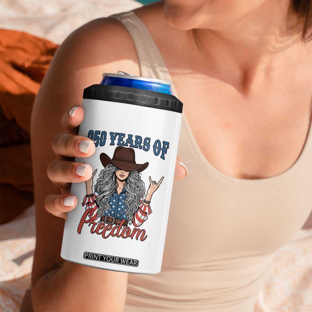 250th Anniversary USA 4 in 1 Can Cooler Tumbler Western Cowgirl American Flag 4th of July TS14 Print Your Wear