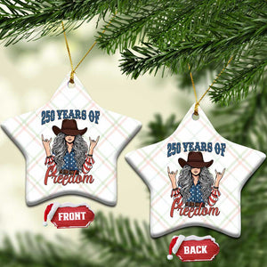 America 250th Anniversary Ceramic Ornament Western Cowgirl American Flag 4th of July TS14 Print Your Wear