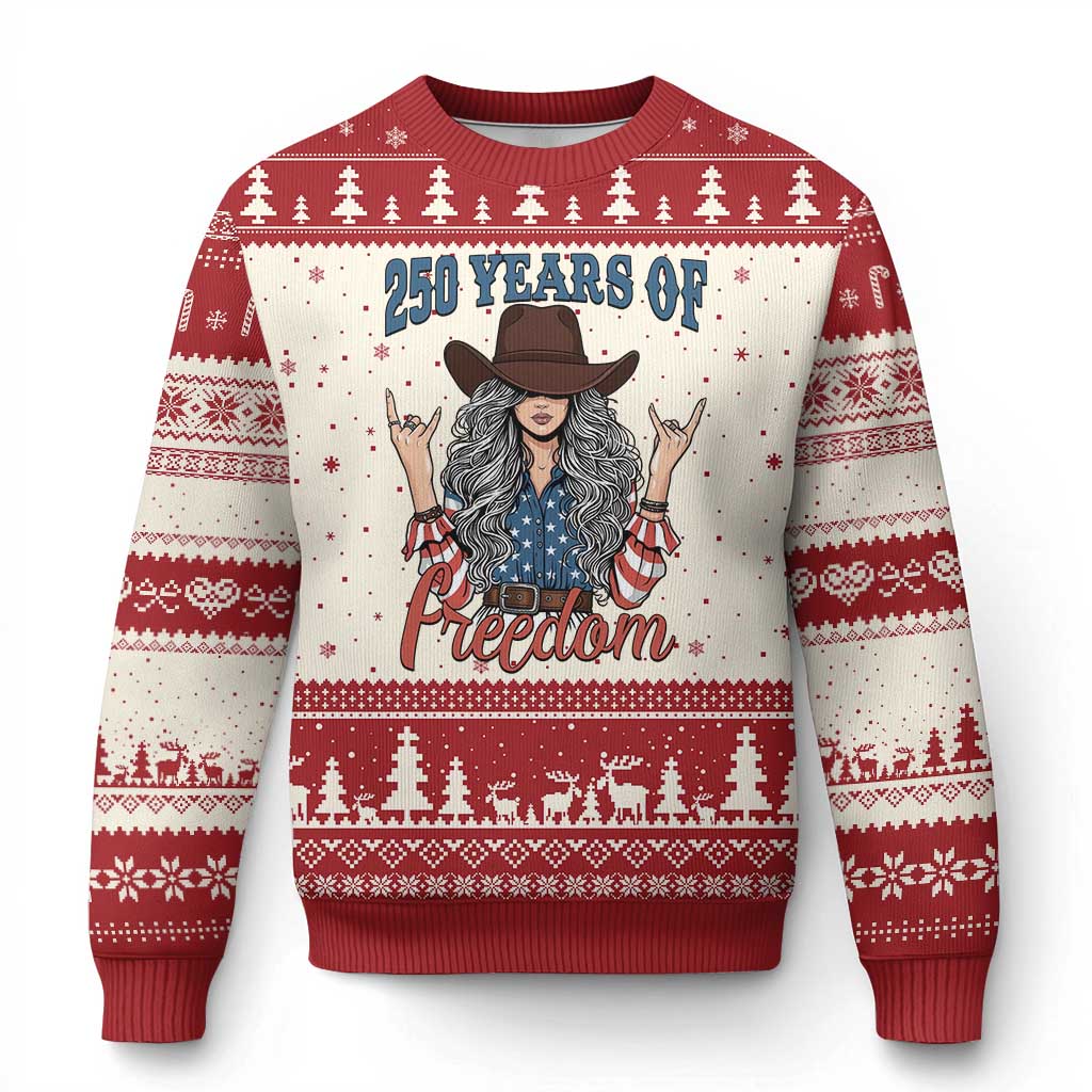 America 250th Anniversary Ugly Christmas Sweater Western Cowgirl American Flag 4th of July TS14 Beige Red Print Your Wear