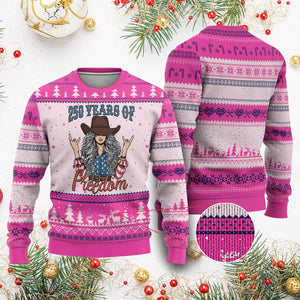 America 250th Anniversary Ugly Christmas Sweater Western Cowgirl American Flag 4th of July TS14 Hot Pink Print Your Wear