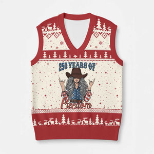 America 250th Anniversary V-Neck Knit Sweater Vest Western Cowgirl American Flag 4th of July TS14 Beige Red Print Your Wear