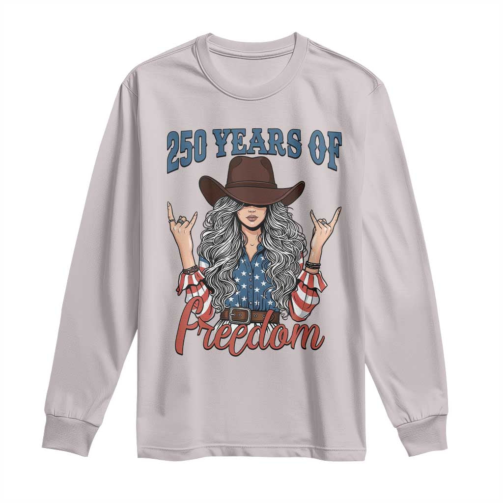 250th Anniversary USA Long Sleeve Shirt Western Cowgirl American Flag 4th of July TS14 Ice Gray Print Your Wear