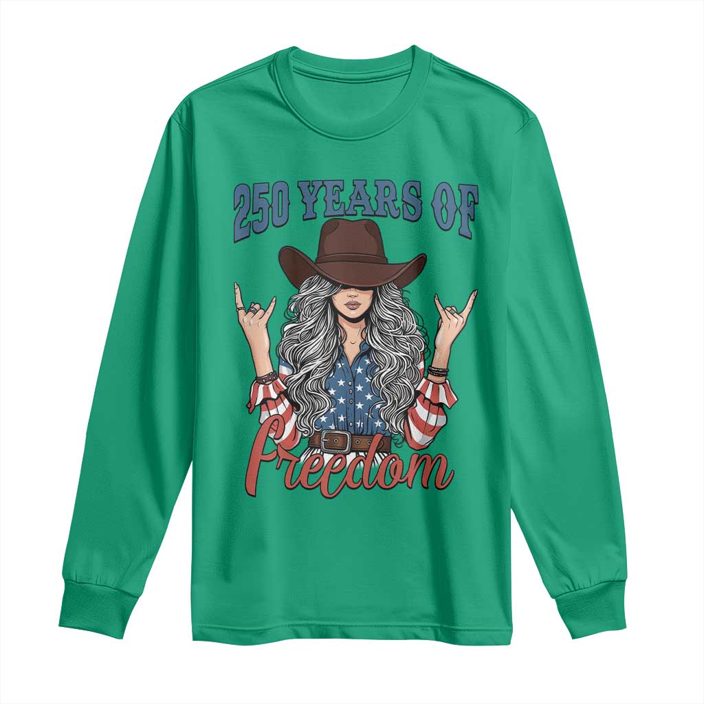 250th Anniversary USA Long Sleeve Shirt Western Cowgirl American Flag 4th of July TS14 Irish Green Print Your Wear