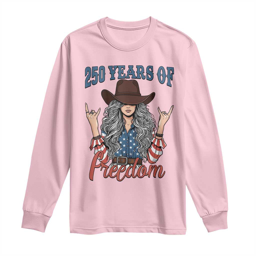 250th Anniversary USA Long Sleeve Shirt Western Cowgirl American Flag 4th of July TS14 Light Pink Print Your Wear