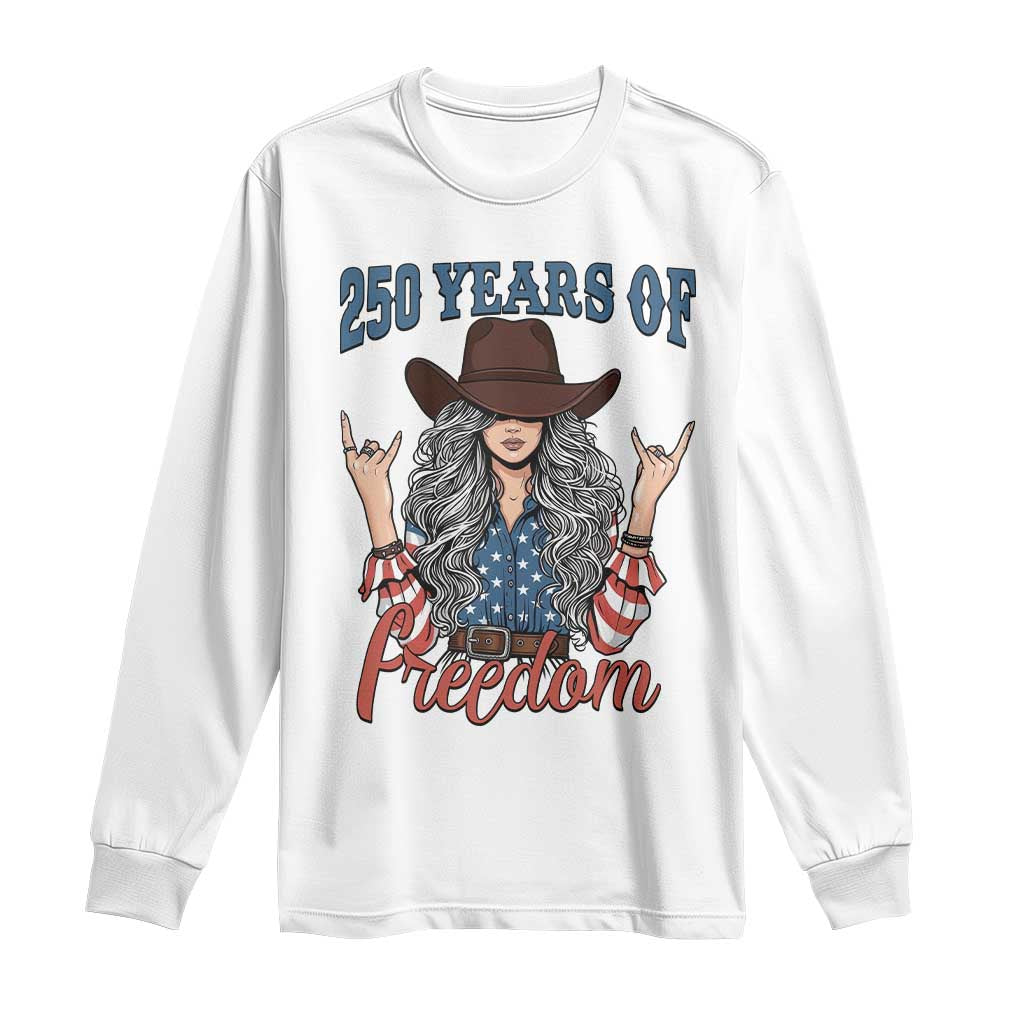 250th Anniversary USA Long Sleeve Shirt Western Cowgirl American Flag 4th of July TS14 White Print Your Wear