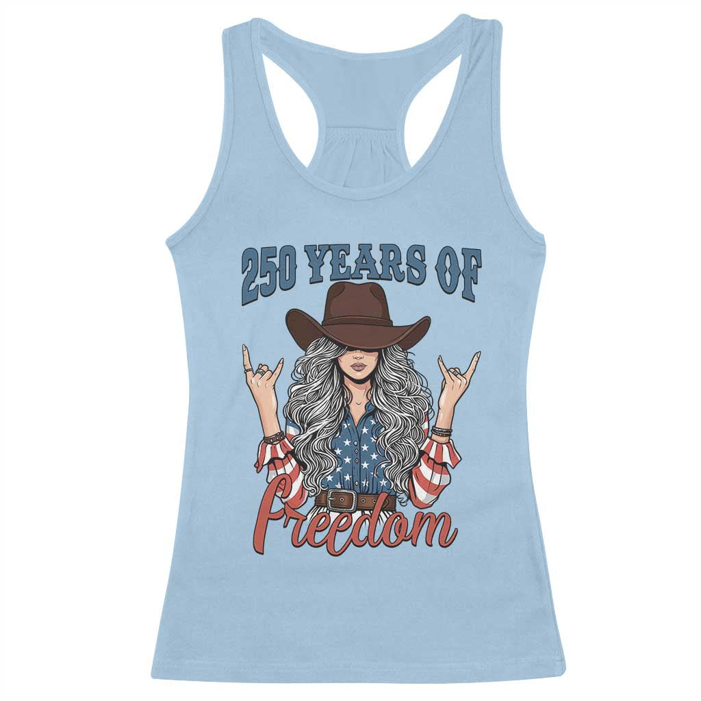 250th Anniversary USA Racerback Tank Top Western Cowgirl American Flag 4th of July TS14 Light Blue Print Your Wear
