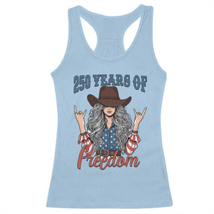 250th Anniversary USA Racerback Tank Top Western Cowgirl American Flag 4th of July TS14 Light Blue Print Your Wear