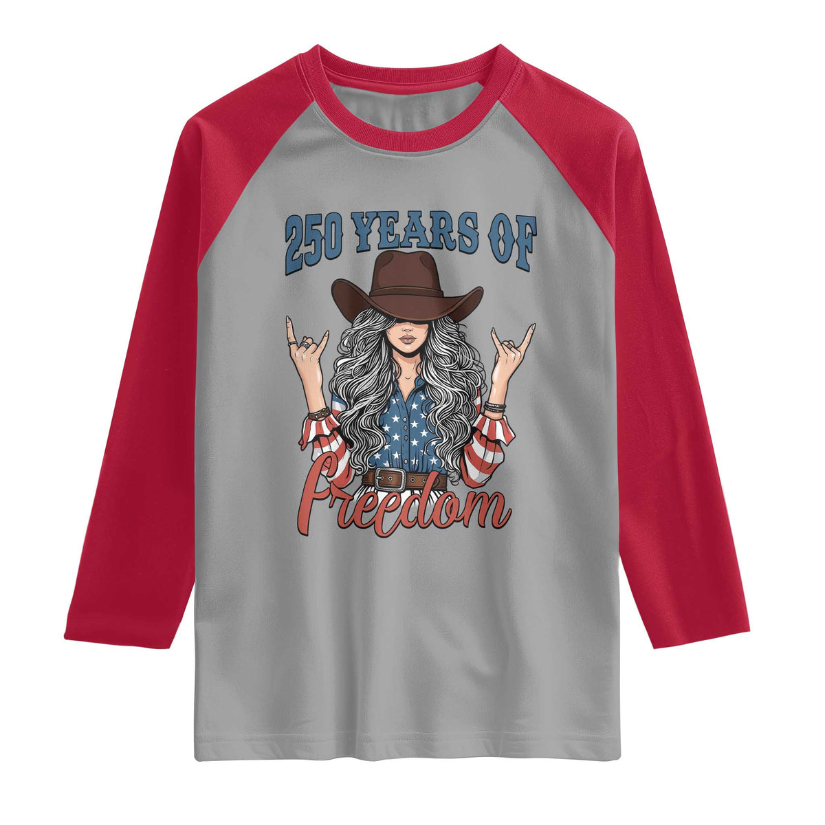America 250th Anniversary Raglan Shirt Western Cowgirl American Flag 4th of July TS14 Sport Gray Red Print Your Wear