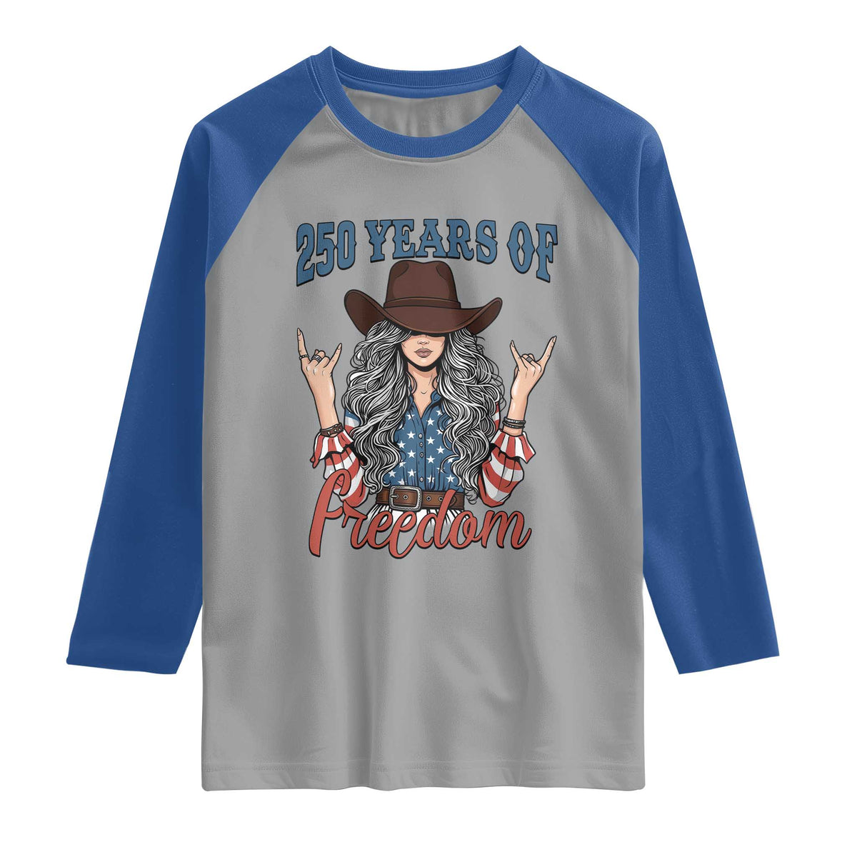 America 250th Anniversary Raglan Shirt Western Cowgirl American Flag 4th of July TS14 Sport Gray Royal Print Your Wear