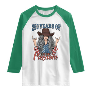 America 250th Anniversary Raglan Shirt Western Cowgirl American Flag 4th of July TS14 White Kelly Green Print Your Wear