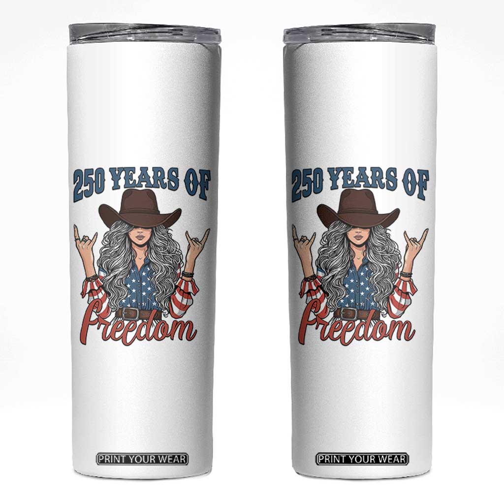 250th Anniversary USA Skinny Tumbler Western Cowgirl American Flag 4th of July TS14 White Print Your Wear