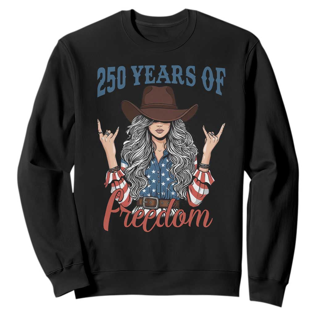 250th Anniversary USA Sweatshirt Western Cowgirl American Flag 4th of July TS14 Black Print Your Wear
