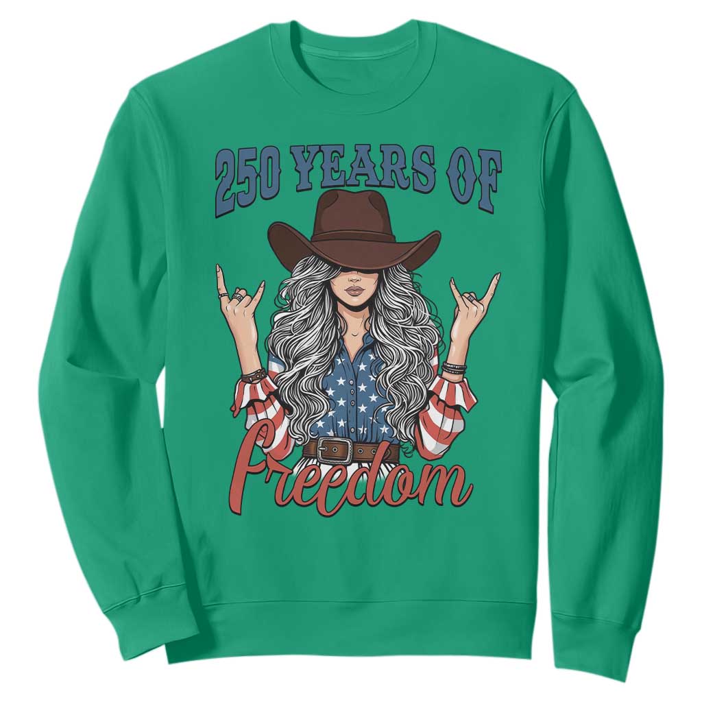 250th Anniversary USA Sweatshirt Western Cowgirl American Flag 4th of July TS14 Irish Green Print Your Wear