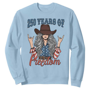 250th Anniversary USA Sweatshirt Western Cowgirl American Flag 4th of July TS14 Light Blue Print Your Wear