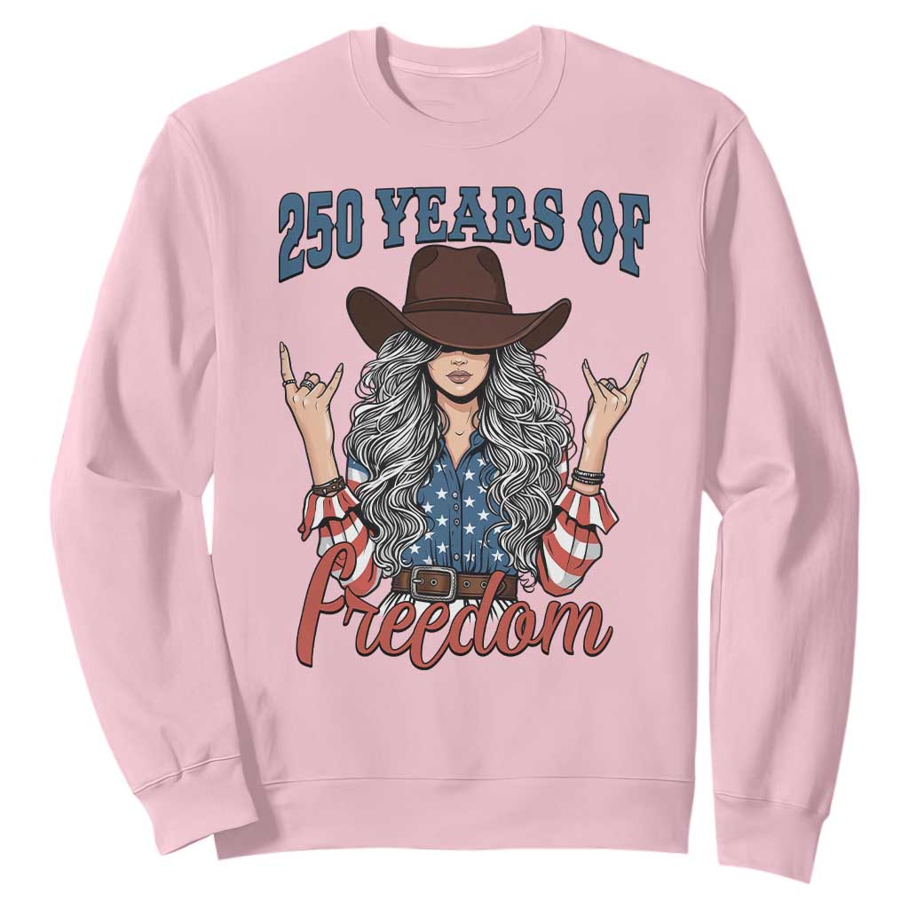 250th Anniversary USA Sweatshirt Western Cowgirl American Flag 4th of July TS14 Light Pink Print Your Wear