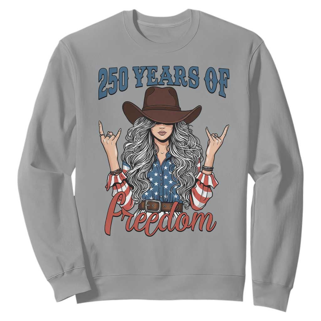 250th Anniversary USA Sweatshirt Western Cowgirl American Flag 4th of July TS14 Sport Gray Print Your Wear