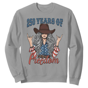 250th Anniversary USA Sweatshirt Western Cowgirl American Flag 4th of July TS14 Sport Gray Print Your Wear