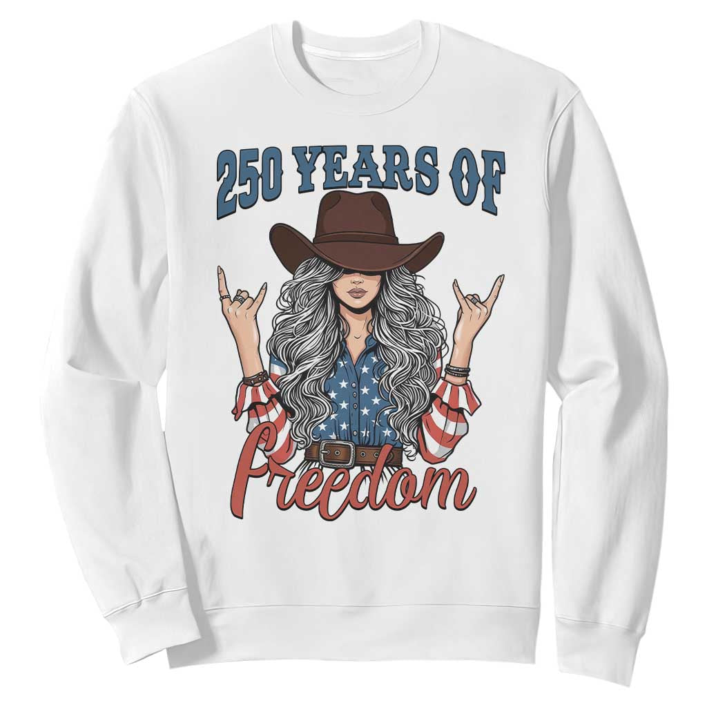 America 250th Anniversary Sweatshirt Western Cowgirl American Flag 4th of July TS14 White Print Your Wear