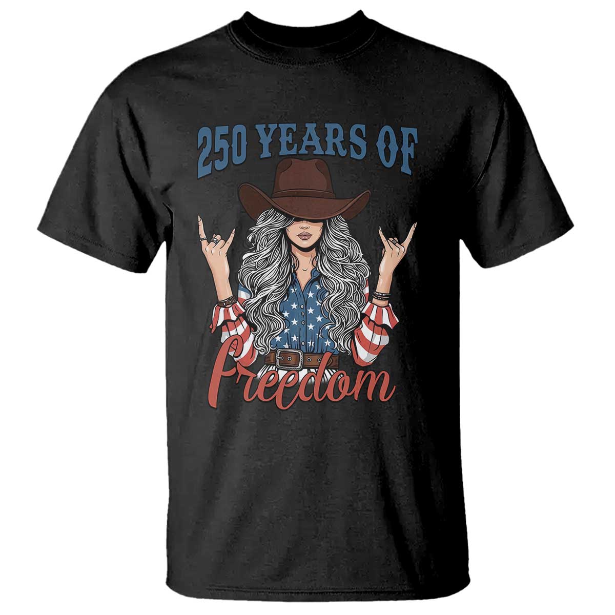 America 250th Anniversary T Shirt Western Cowgirl American Flag 4th of July TS14 Black Print Your Wear