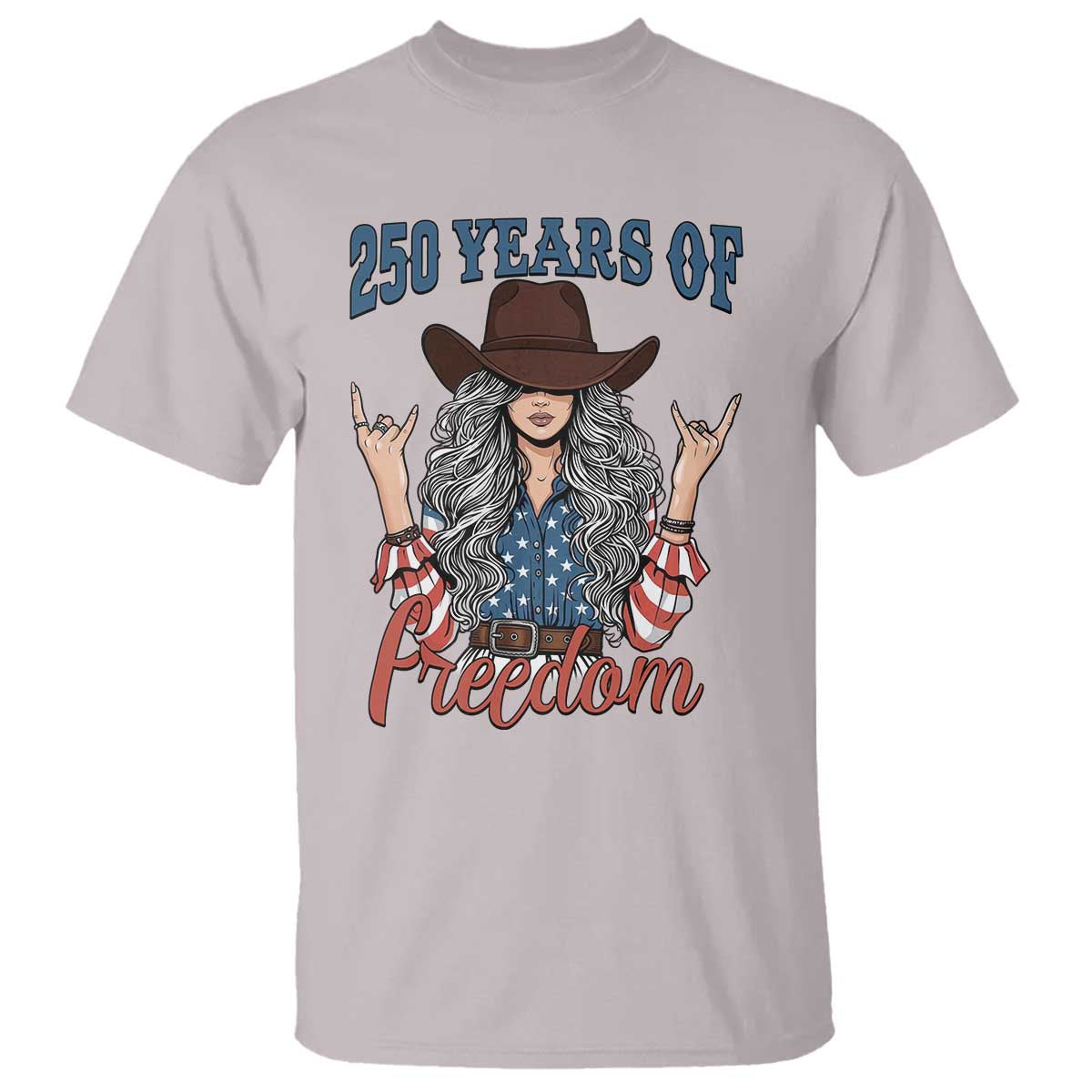 America 250th Anniversary T Shirt Western Cowgirl American Flag 4th of July TS14 Ice Gray Print Your Wear