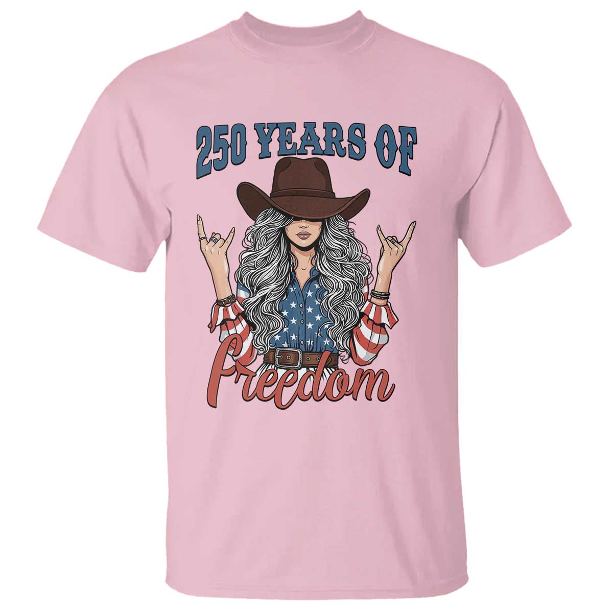 America 250th Anniversary T Shirt Western Cowgirl American Flag 4th of July TS14 Light Pink Print Your Wear