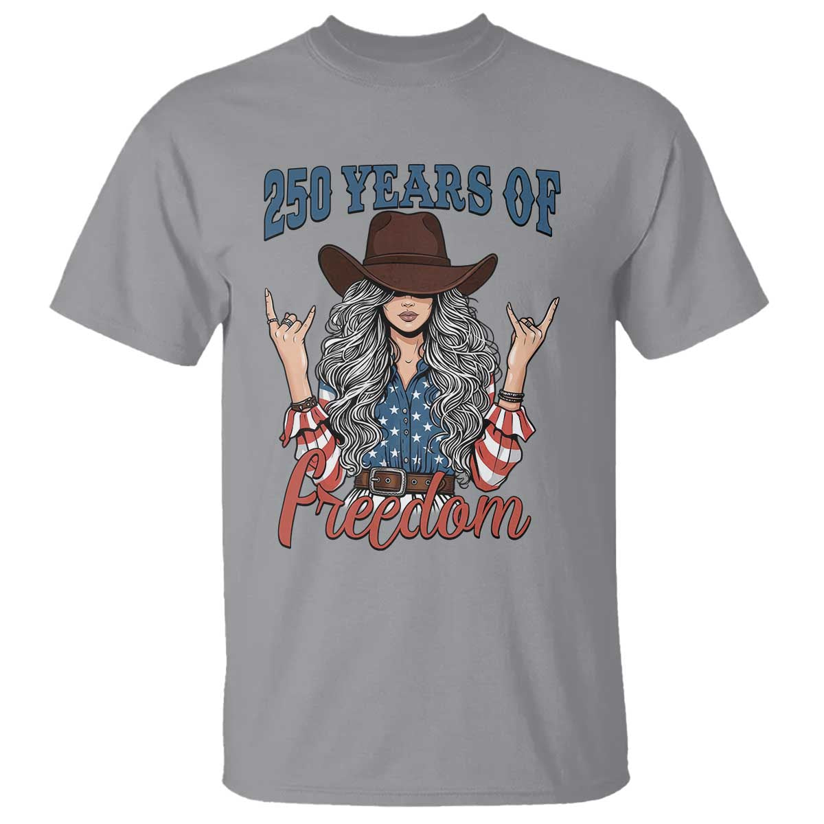 America 250th Anniversary T Shirt Western Cowgirl American Flag 4th of July TS14 Sport Gray Print Your Wear