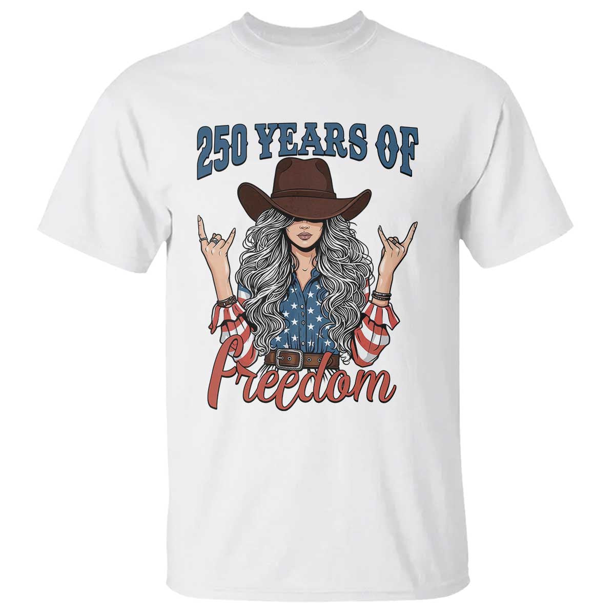 America 250th Anniversary T Shirt Western Cowgirl American Flag 4th of July TS14 White Print Your Wear