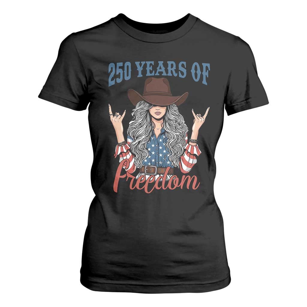 250th Anniversary USA T Shirt For Women Western Cowgirl American Flag 4th of July TS14 Black Print Your Wear