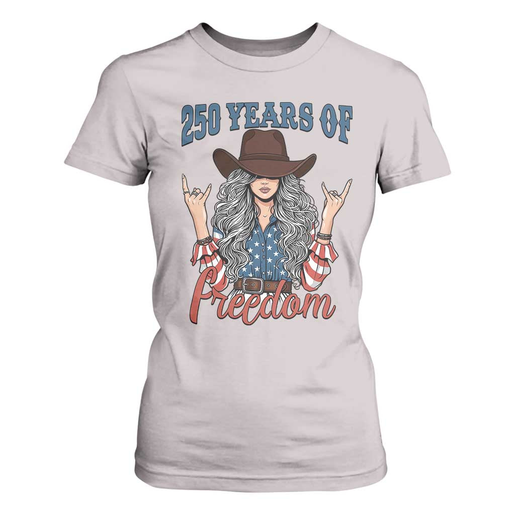 250th Anniversary USA T Shirt For Women Western Cowgirl American Flag 4th of July TS14 Ice Gray Print Your Wear