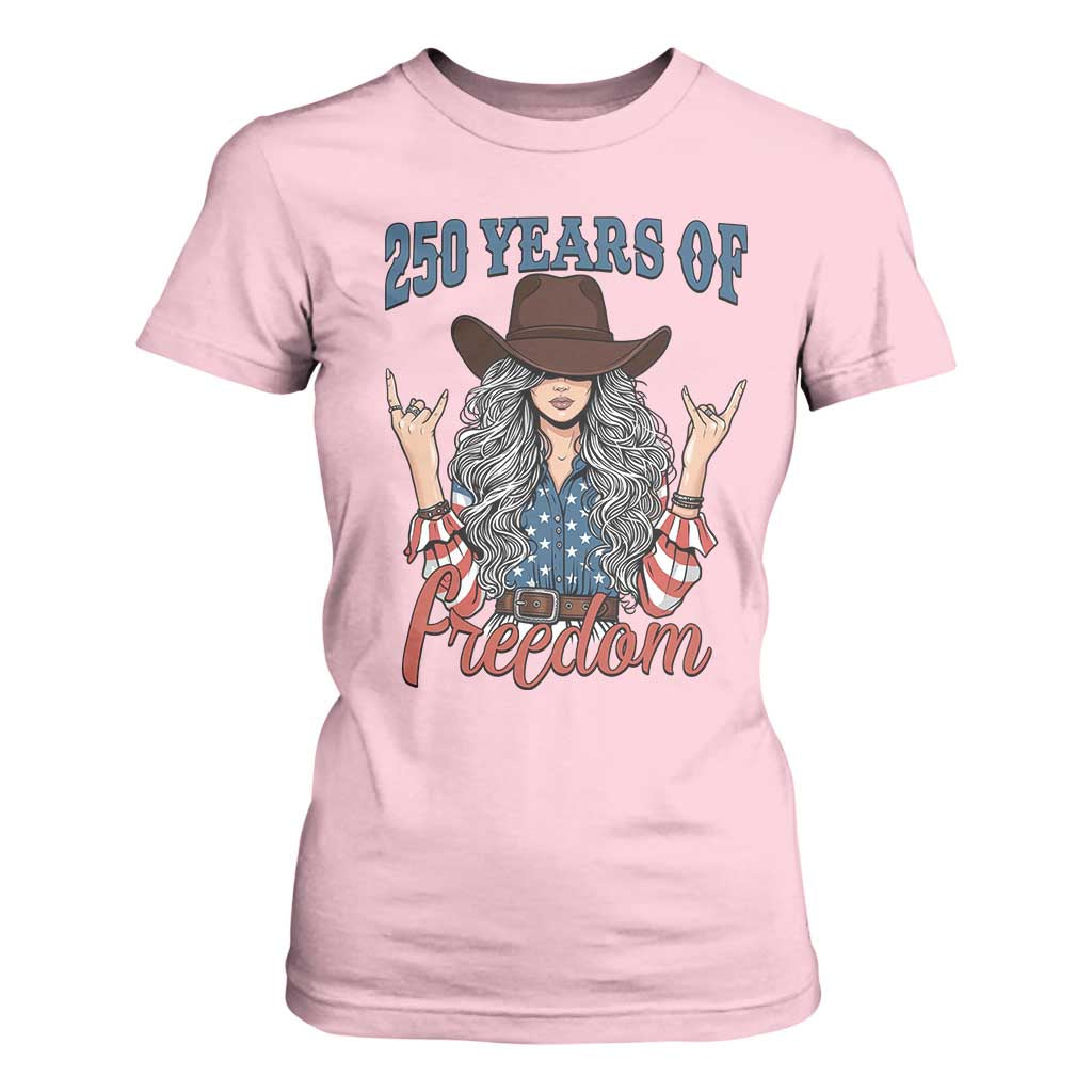 250th Anniversary USA T Shirt For Women Western Cowgirl American Flag 4th of July TS14 Light Pink Print Your Wear