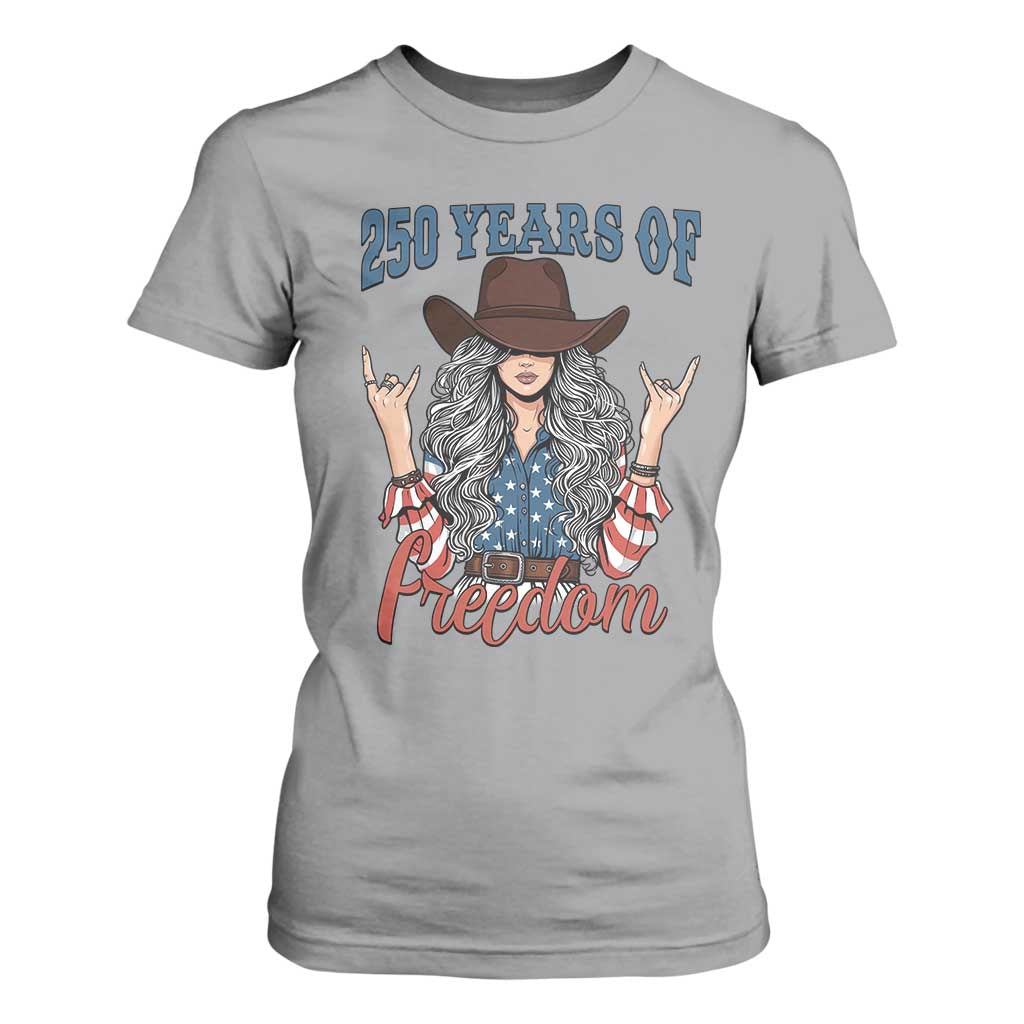 250th Anniversary USA T Shirt For Women Western Cowgirl American Flag 4th of July TS14 Sport Gray Print Your Wear