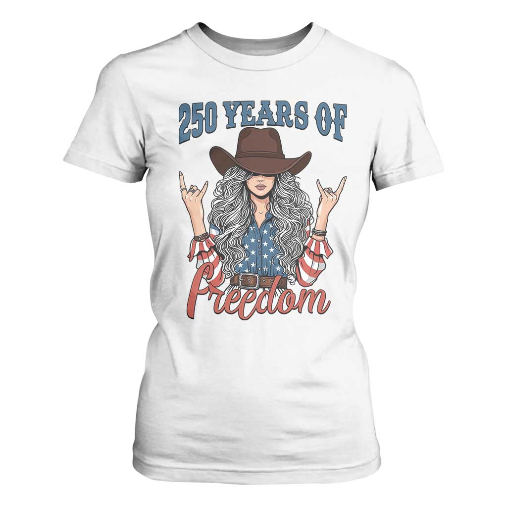 250th Anniversary USA T Shirt For Women Western Cowgirl American Flag 4th of July TS14 White Print Your Wear