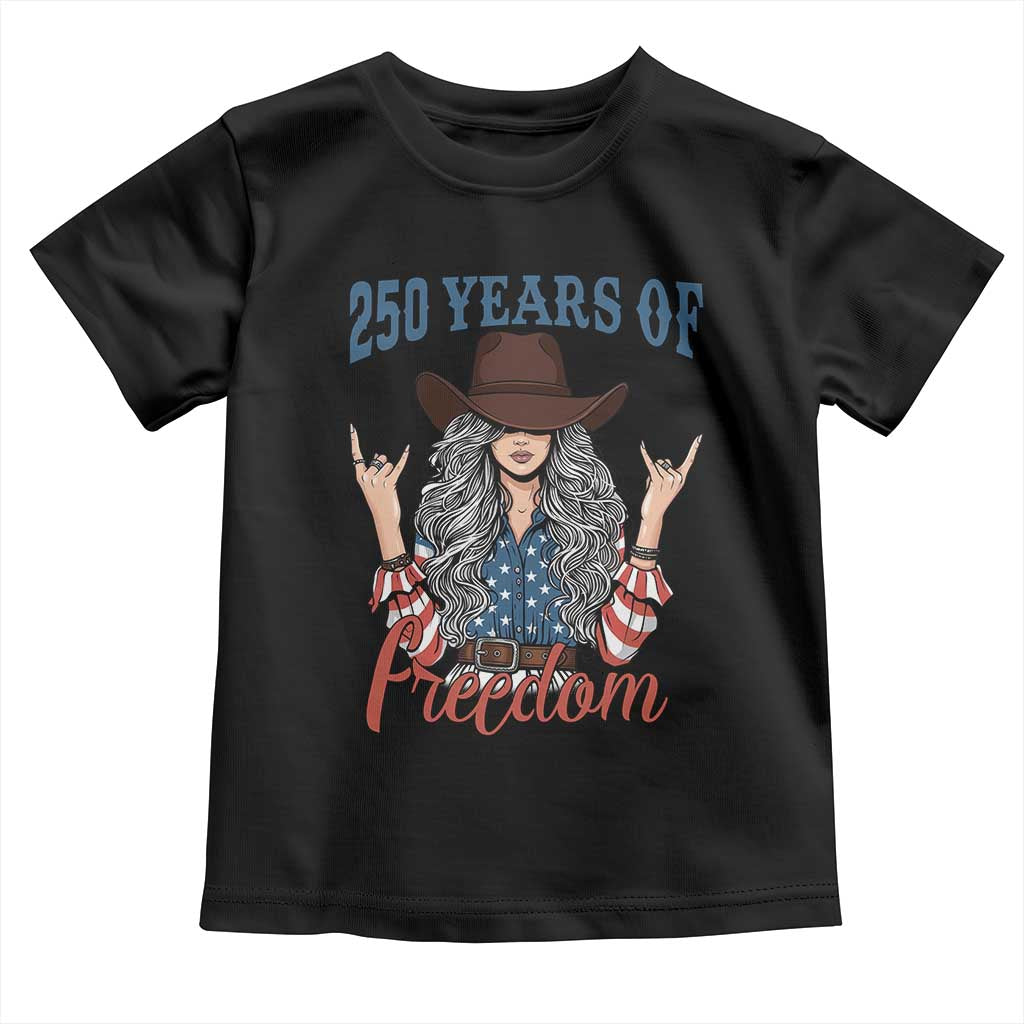 250th Anniversary USA Toddler T Shirt Western Cowgirl American Flag 4th of July TS14 Black Print Your Wear