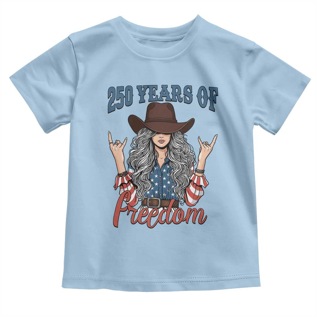 250th Anniversary USA Toddler T Shirt Western Cowgirl American Flag 4th of July TS14 Light Blue Print Your Wear