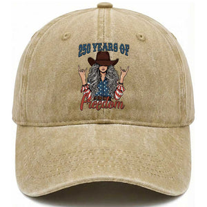 America 250th Anniversary Washed Cotton Baseball Cap Western Cowgirl American Flag 4th of July TS14 Print Your Wear