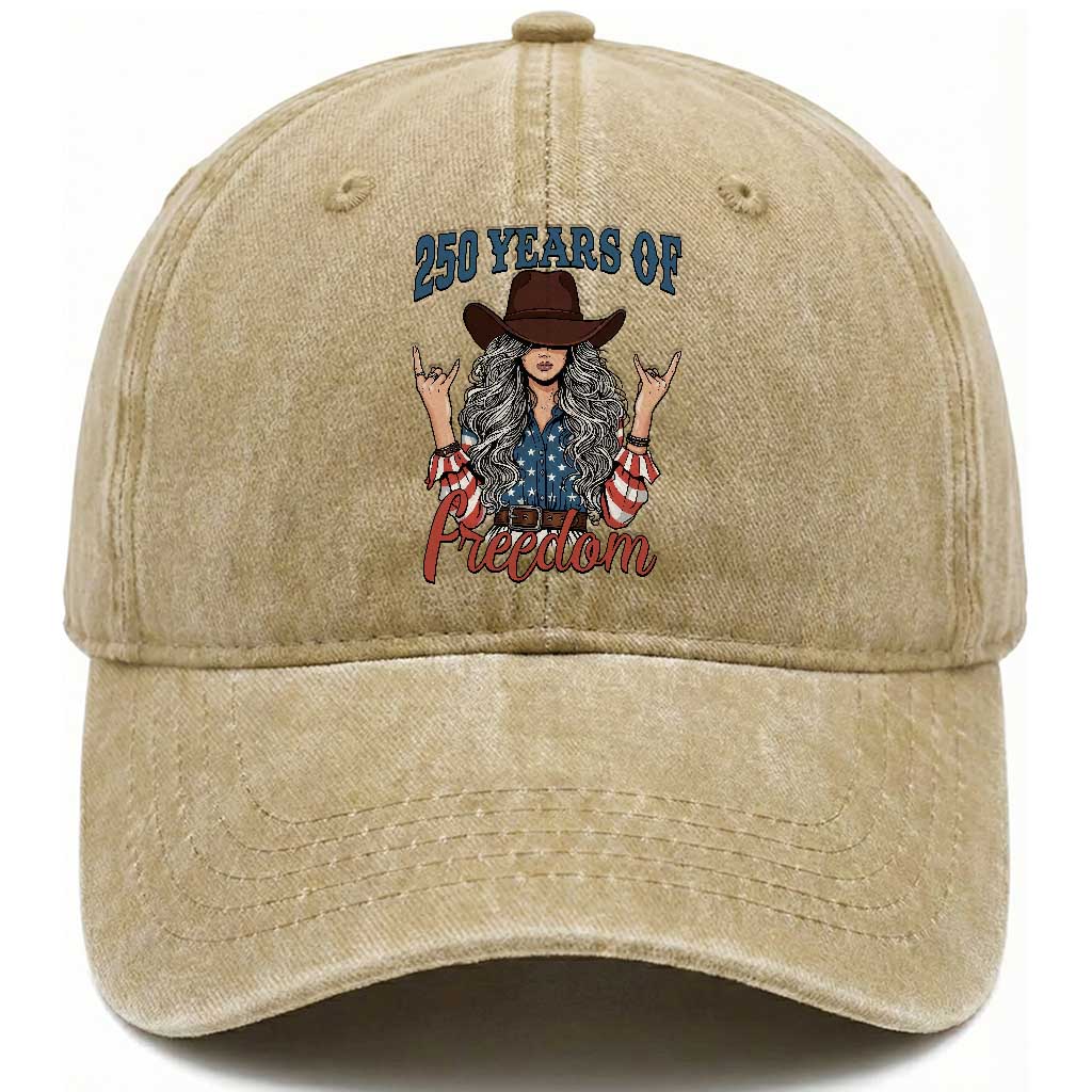 America 250th Anniversary Washed Cotton Baseball Cap Western Cowgirl American Flag 4th of July TS14 Print Your Wear