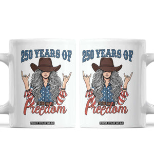 250th Anniversary USA Coffee Mug Western Cowgirl American Flag 4th of July TS14 White Print Your Wear
