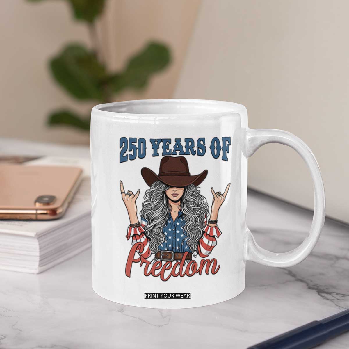 250th Anniversary USA Coffee Mug Western Cowgirl American Flag 4th of July TS14 Print Your Wear