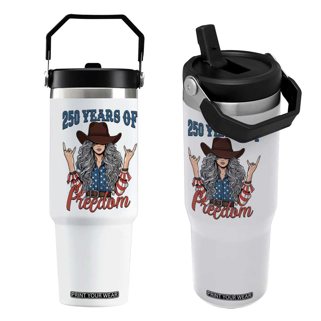 250th Anniversary USA Flip Straw Tumbler Western Cowgirl American Flag 4th of July TS14 One Size: 30 oz White Print Your Wear
