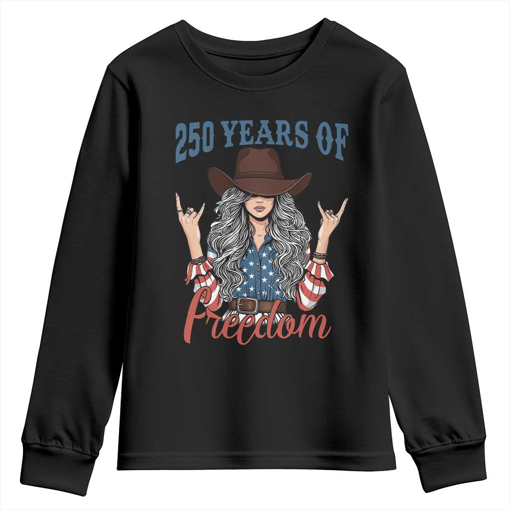 250th Anniversary USA Youth Sweatshirt Western Cowgirl American Flag 4th of July TS14 Black Print Your Wear
