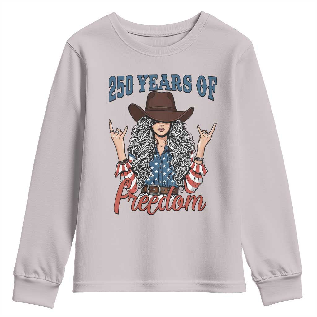 250th Anniversary USA Youth Sweatshirt Western Cowgirl American Flag 4th of July TS14 Ice Gray Print Your Wear