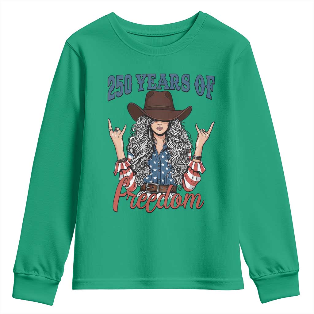 250th Anniversary USA Youth Sweatshirt Western Cowgirl American Flag 4th of July TS14 Irish Green Print Your Wear