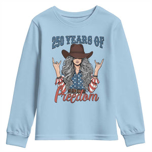 250th Anniversary USA Youth Sweatshirt Western Cowgirl American Flag 4th of July TS14 Light Blue Print Your Wear