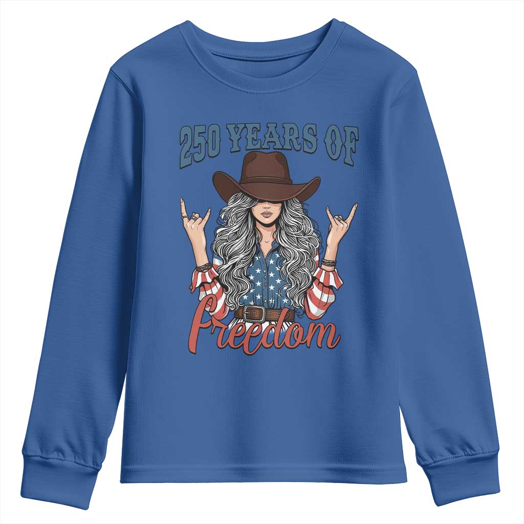 250th Anniversary USA Youth Sweatshirt Western Cowgirl American Flag 4th of July TS14 Royal Blue Print Your Wear