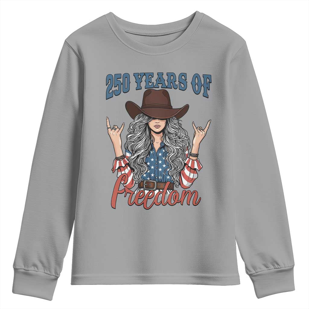 250th Anniversary USA Youth Sweatshirt Western Cowgirl American Flag 4th of July TS14 Sport Gray Print Your Wear