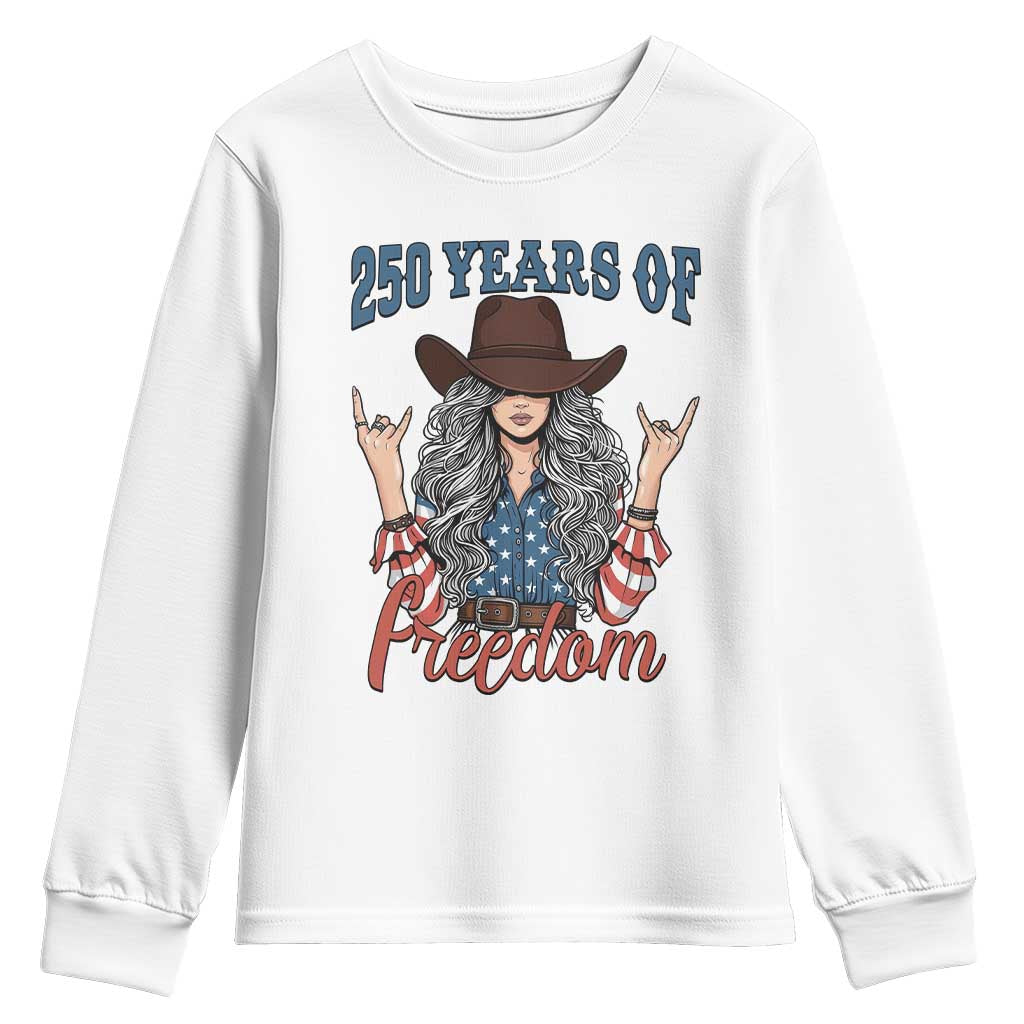 250th Anniversary USA Youth Sweatshirt Western Cowgirl American Flag 4th of July TS14 White Print Your Wear