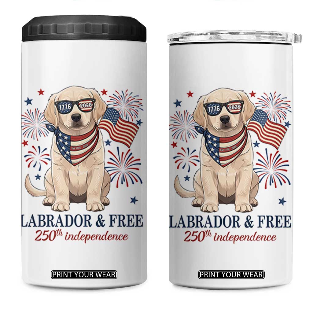 250th Anniversary USA 4 in 1 Can Cooler Tumbler Labrador Retriever American Flag 4th of July TS14 One Size: 16 oz White Print Your Wear