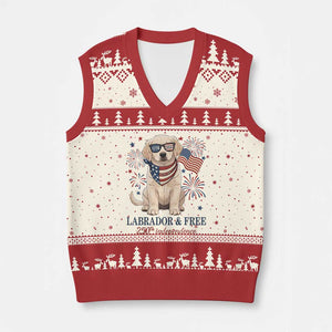 250th America Anniversary V-Neck Knit Sweater Vest Labrador Retriever American Flag 4th of July TS14 Beige Red Print Your Wear