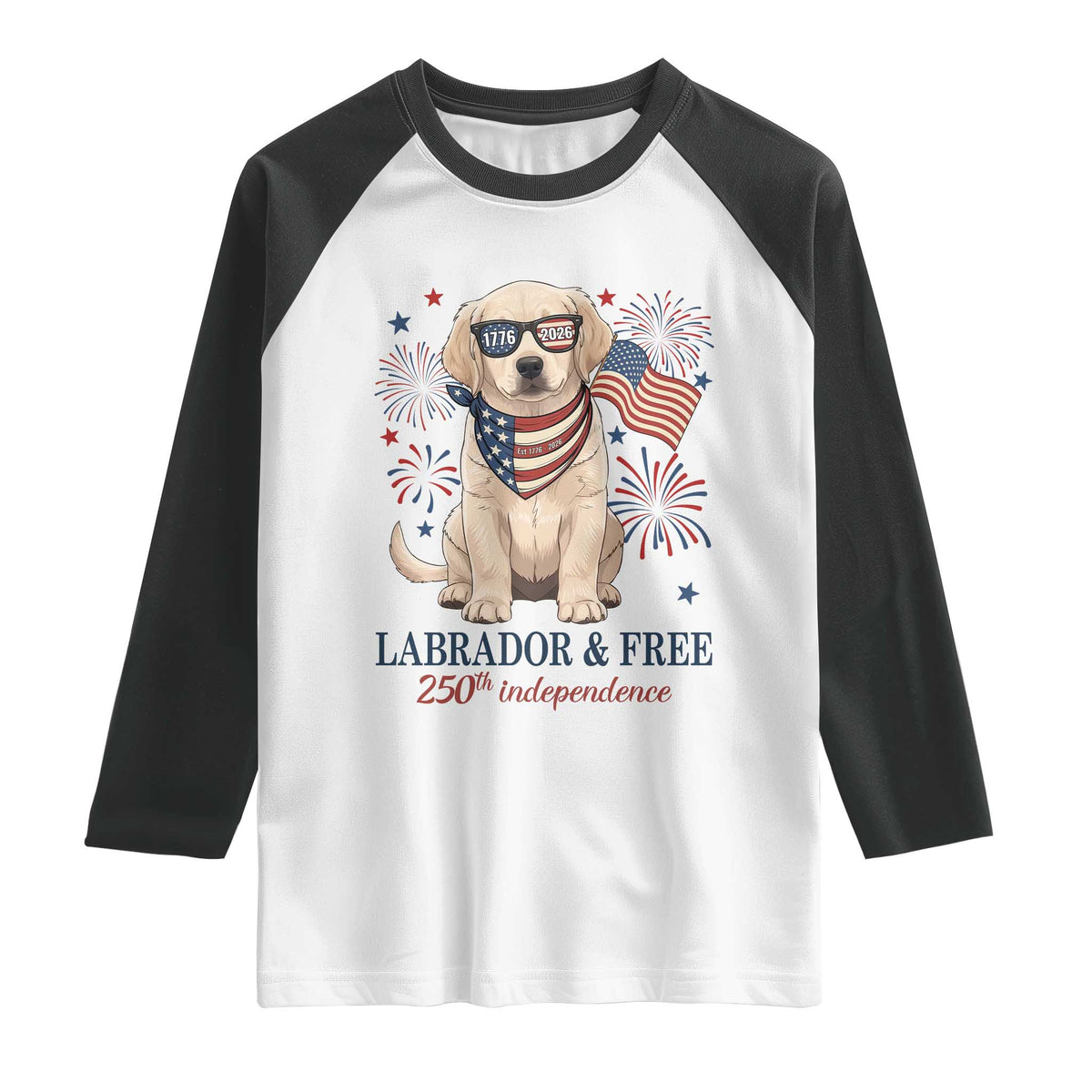250th America Anniversary Raglan Shirt Labrador Retriever American Flag 4th of July TS14 White Black Print Your Wear